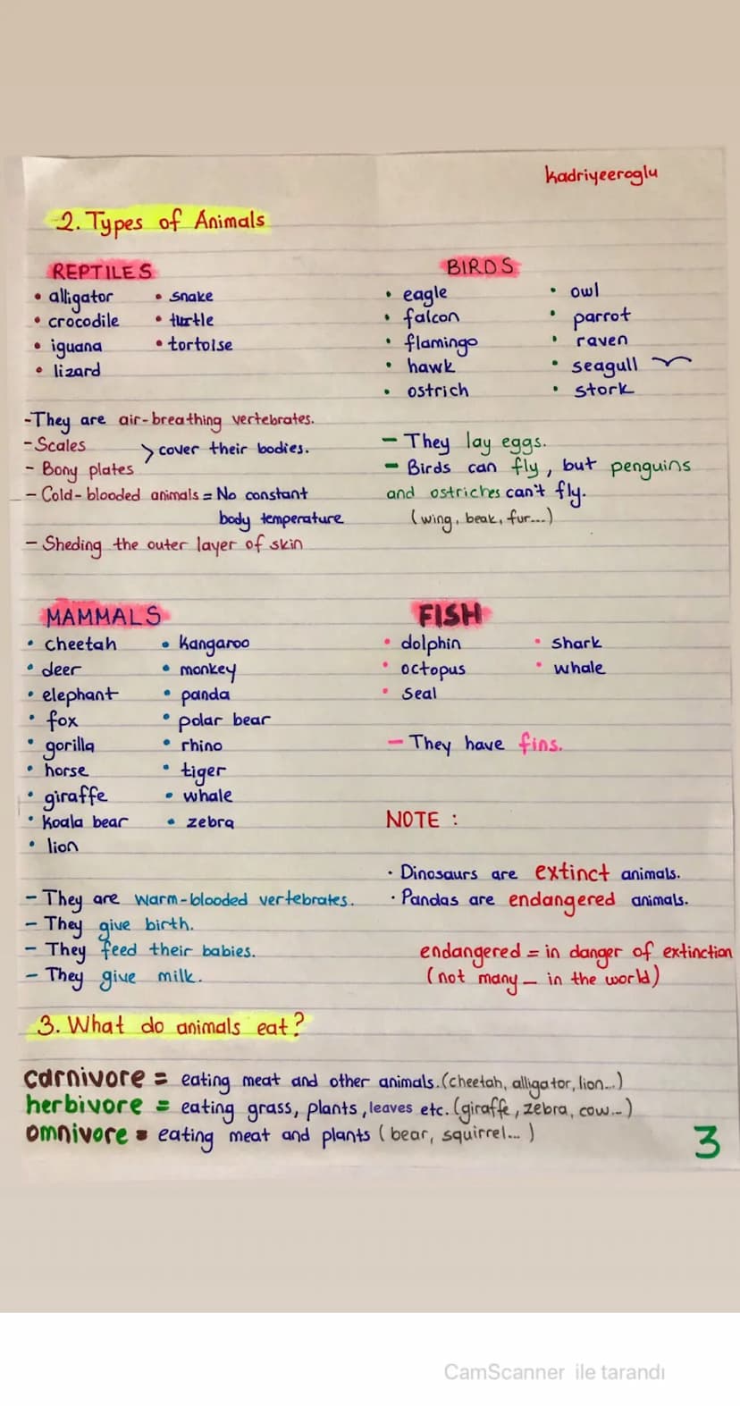 Kadriyeeroglu
UNIT 4-WILD ANIMALS
• Cat
=> domestic animals
• dog
• elephant
.tiger
=> wild animals
1. Animals - Body Parts
tusk, ivory
trun