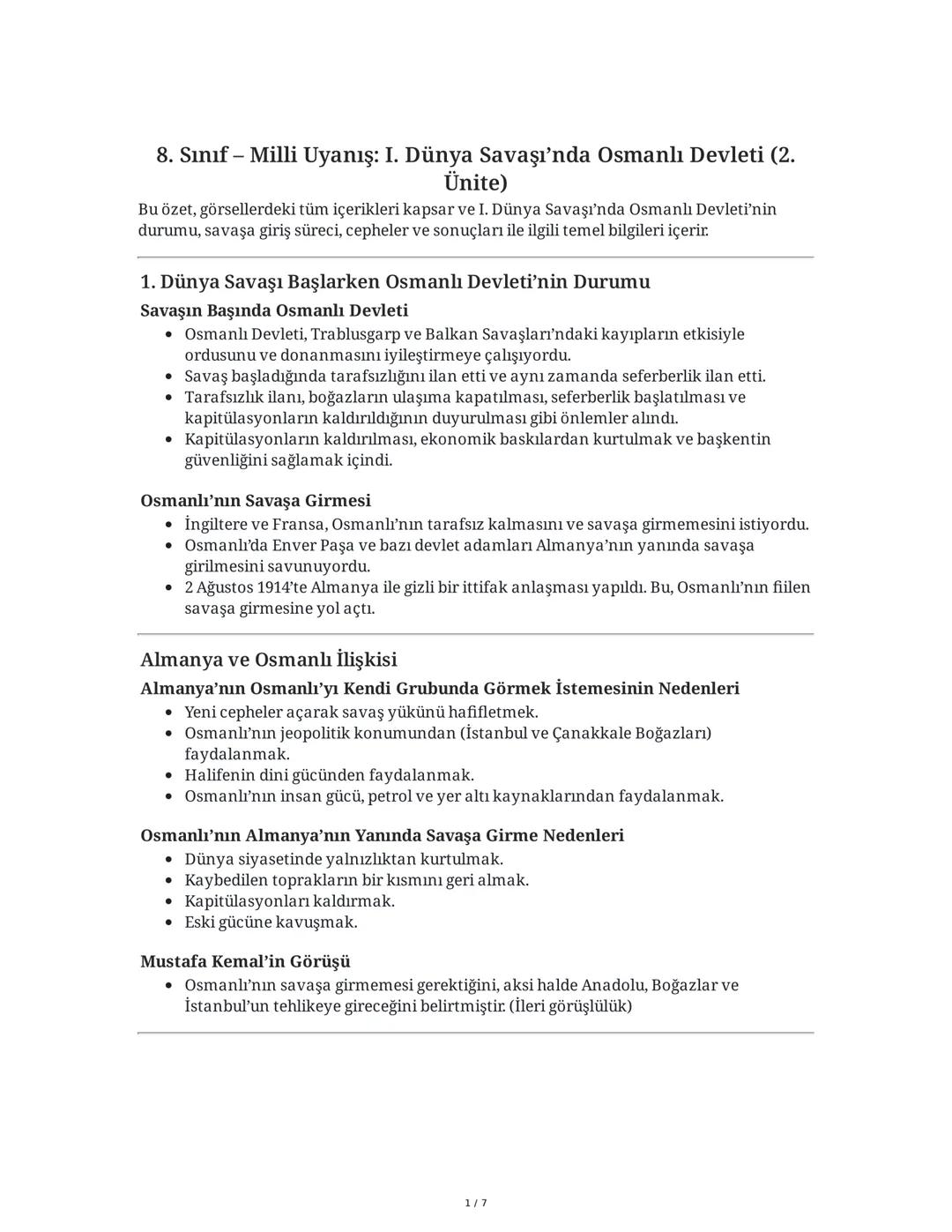Osmanlı Devleti ve I. Dünya Savaşı