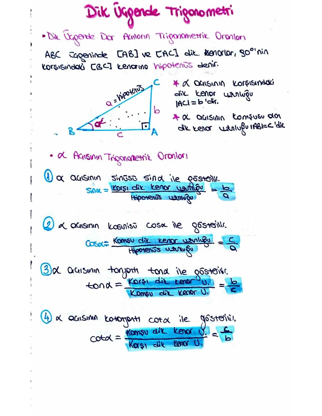Dik Üçgende trigonometri