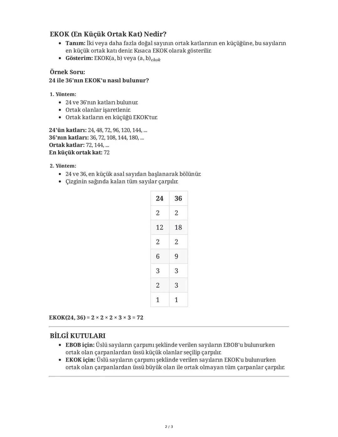 2. DERS: EBOB-EKOK/ARALARINDA ASAL SAYILAR
Bu sayfa, 8. sınıf matematik ders kitabında EBOB (En Büyük Ortak Bölen) ve EKOK (En
Küçük Ortak K