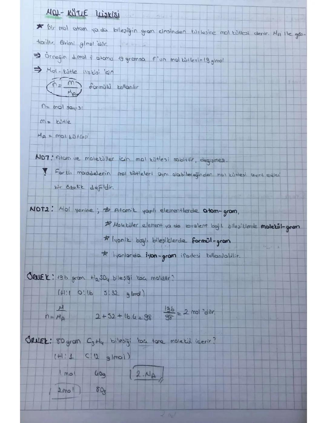 10. SINIF KİMYA MOL-KÜTLE İLİŞKİSİ