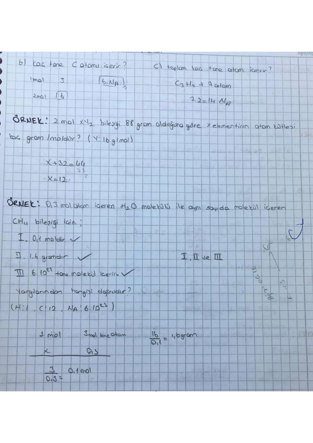 MOL- KÜTLE
Liskisi
bir mol atom ya da bileşiğin gram cinsinden kitlesine mol kütlesi denir. MA ile gos-
terilir. Birimi glmal dür
⇒ Orneğin 