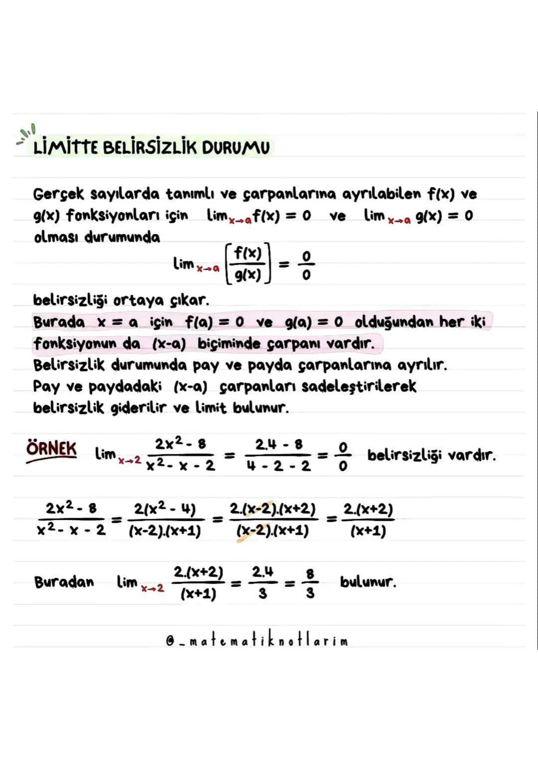 SÜREKLİLİK
Bir fonksiyonun x = a noktasında sürekli olması için
•
•
•
f nin xa da tanımlı olması gerekir.
f nin xa da limiti olmalıdır.
Lima