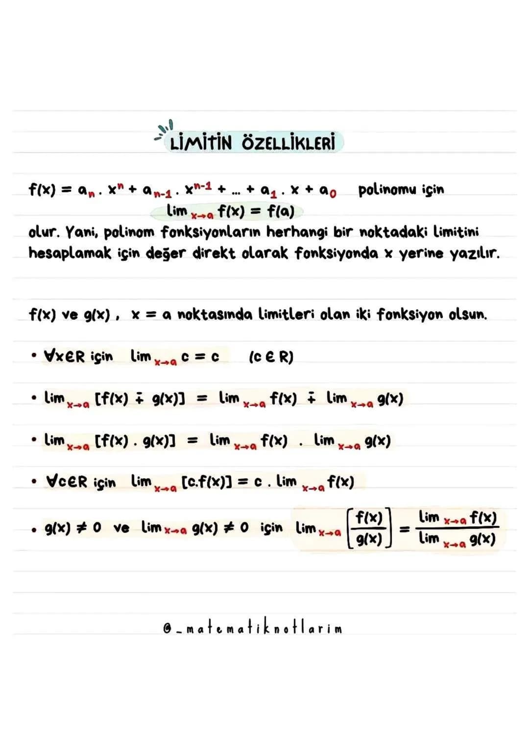 SÜREKLİLİK
Bir fonksiyonun x = a noktasında sürekli olması için
•
•
•
f nin xa da tanımlı olması gerekir.
f nin xa da limiti olmalıdır.
Lima