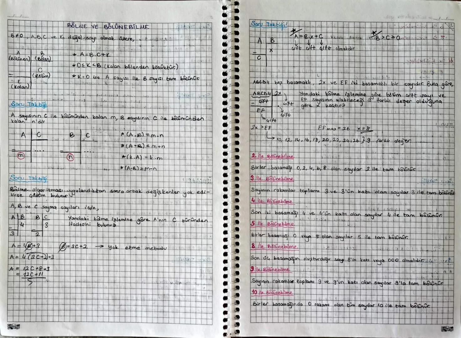 .............
BOLUE VE BÖLÜNEBİLME
6±0, A,B,C ve K dağal sayı olmak üzere,
+ O≤K <B (Kalan bålenden kalktür.)
A
+ A=B.C+K
(BELünen) (Bölen)
