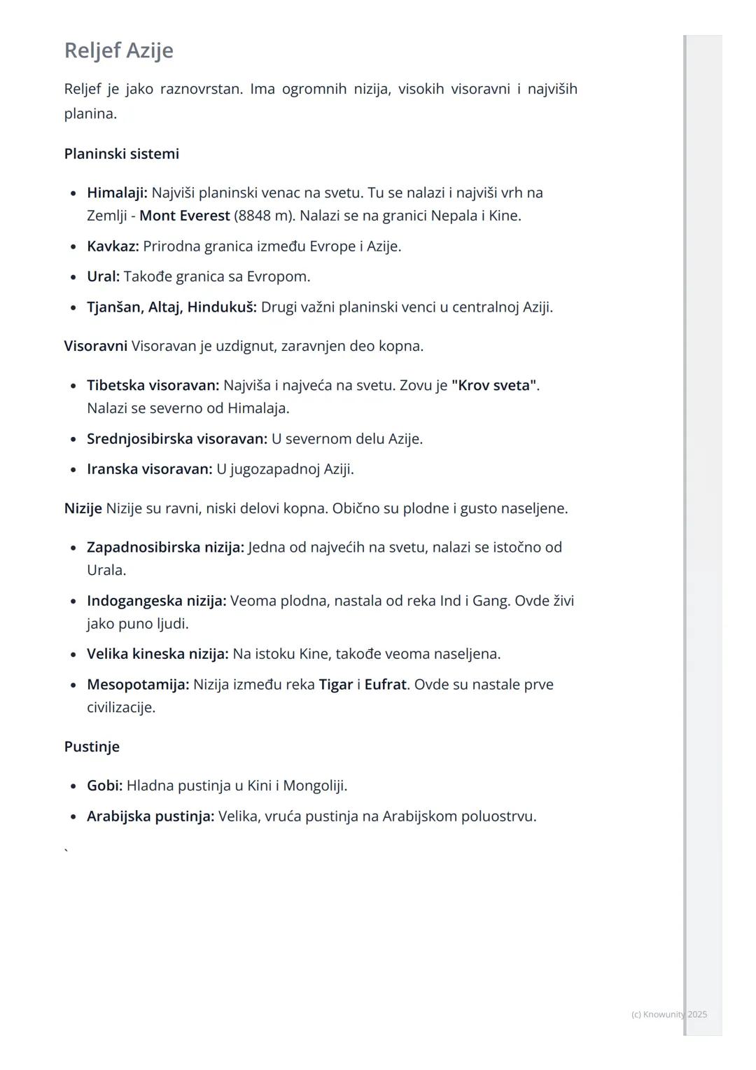 # Azija

Opšte odlike Azije

Azija je najveći kontinent po površini i najnaseljeniji kontinent na svetu.
Zovu je "kontinent kontrasta" jer i