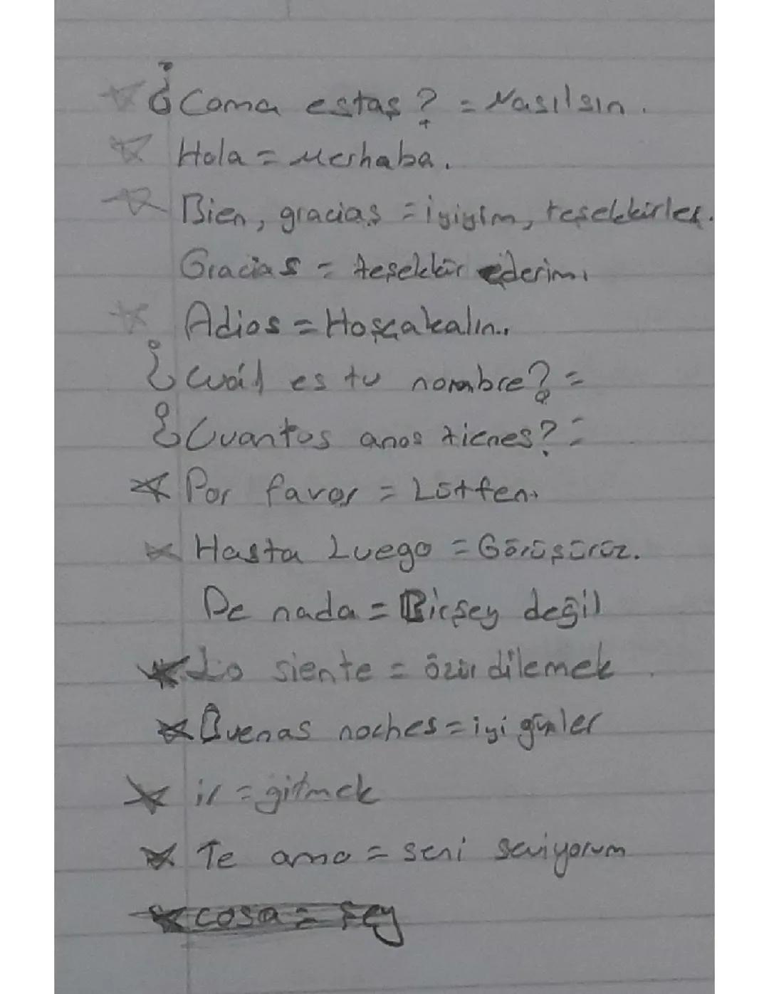 İspanyolca kelimeler A1 seviye Ben şimdiden ezberledim hepinize kolay 2iki kelimeninTürkçesiyazmıyor