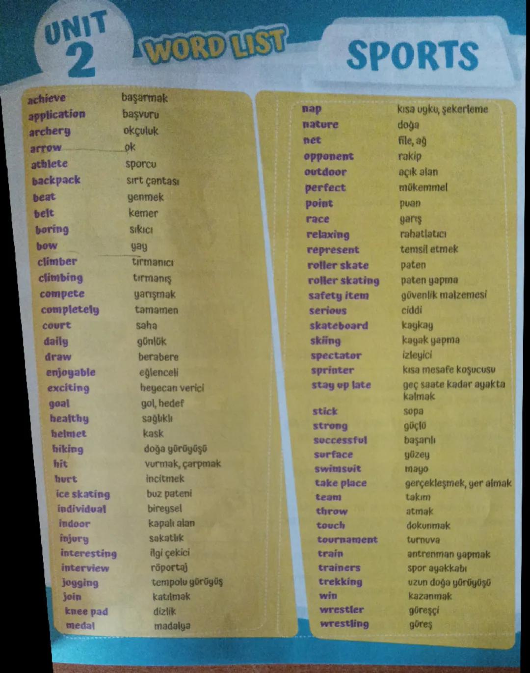 UNIT
1
WORD LIST
APPEARANCE &
PERSONALITY
adjective
sifat
joke
saka
alene
galnız
junk food
abur cubur
appearance
göründ
kind
nazik, kibar
ar