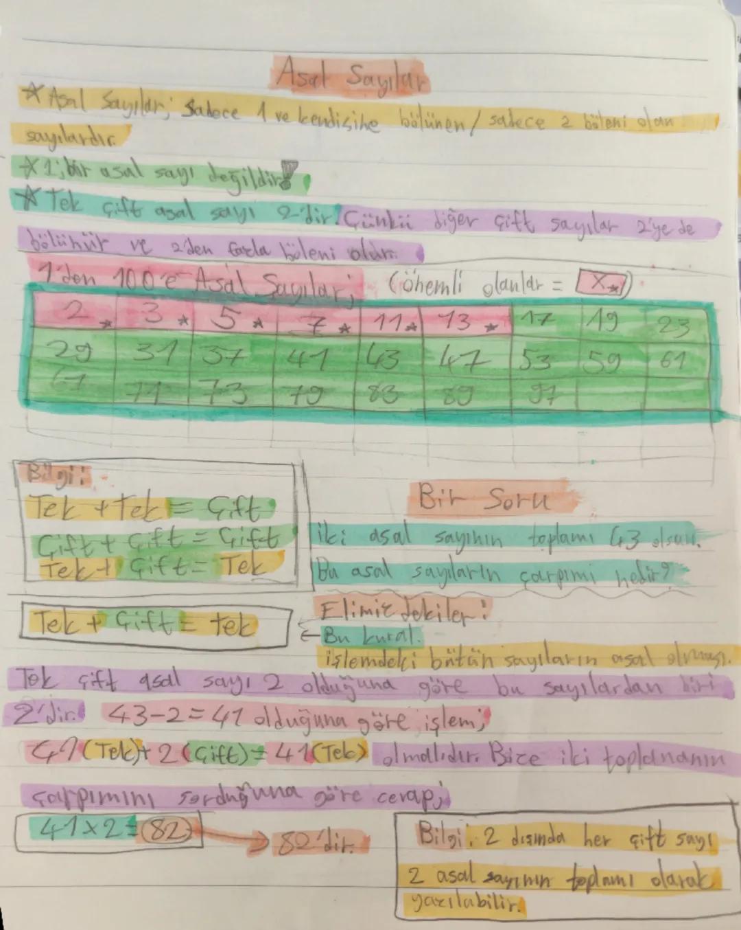 Asal Sayılar
* Apal Sayılar; Sahore 1 ve kendisine bölünen / sadece 2 batons olan
sayılardia
*2; bir asal sayı değilding
*Tek çift asal sayı