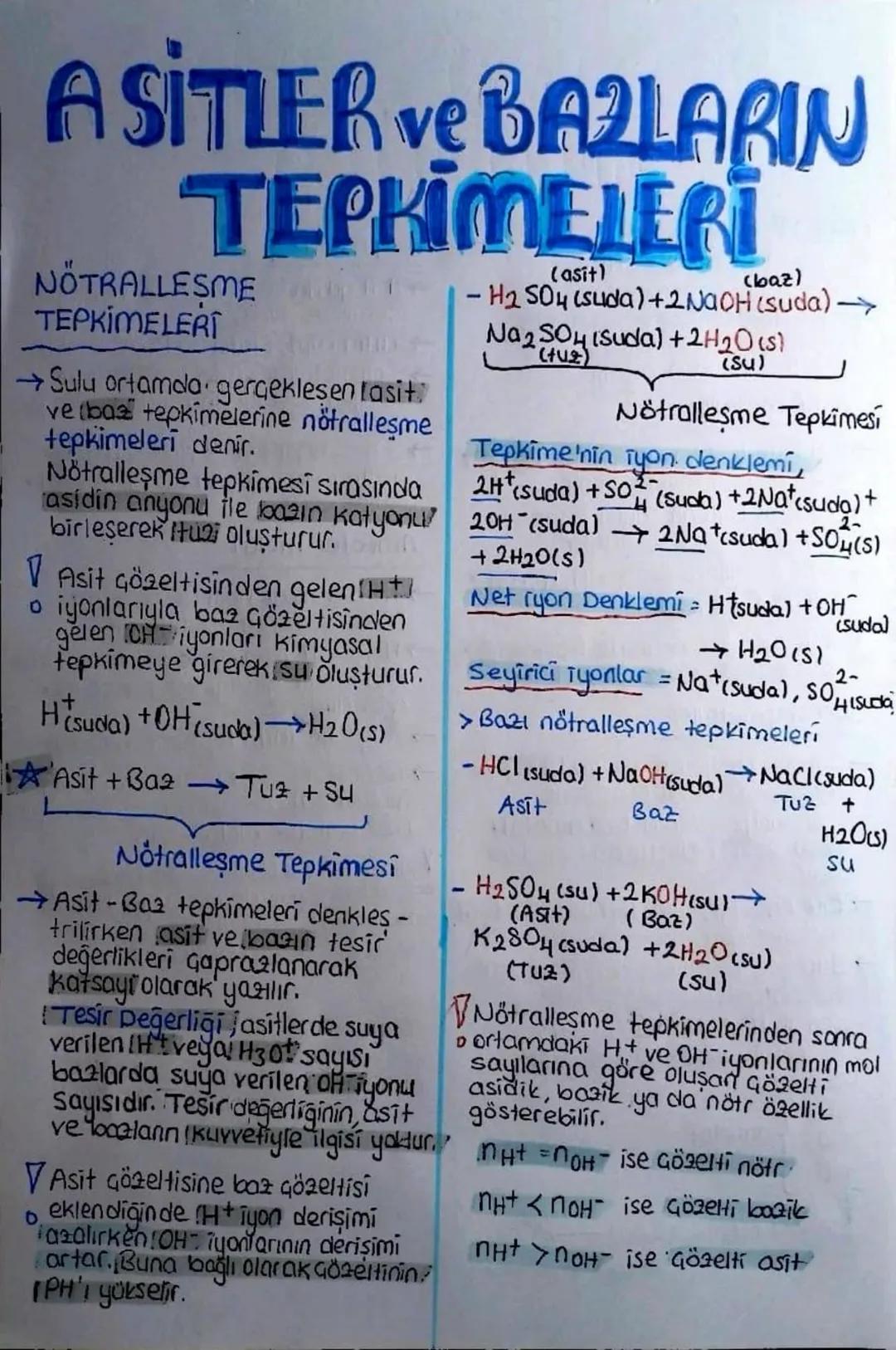 # A SİTLER ve BAZLARIN
TEPKİMELERİ

NÖTRALLESME
TEPKİMELERT

→Sulu ortamda gerçekleşen lasit
ve (baz tepkimelerine nötralleşme
tepkimeleri d