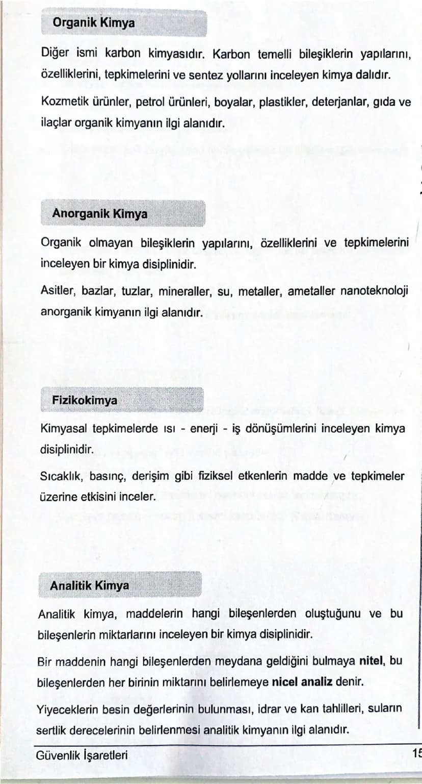 1.2- KİMYANIN DİSİPLİNLERİ
2.BÖLÜM
Kimya disiplinleri denildiğinde kimyanın dalları veya alt dalları akla
gelmektedir.
Polimer
Kimyası
Biyok