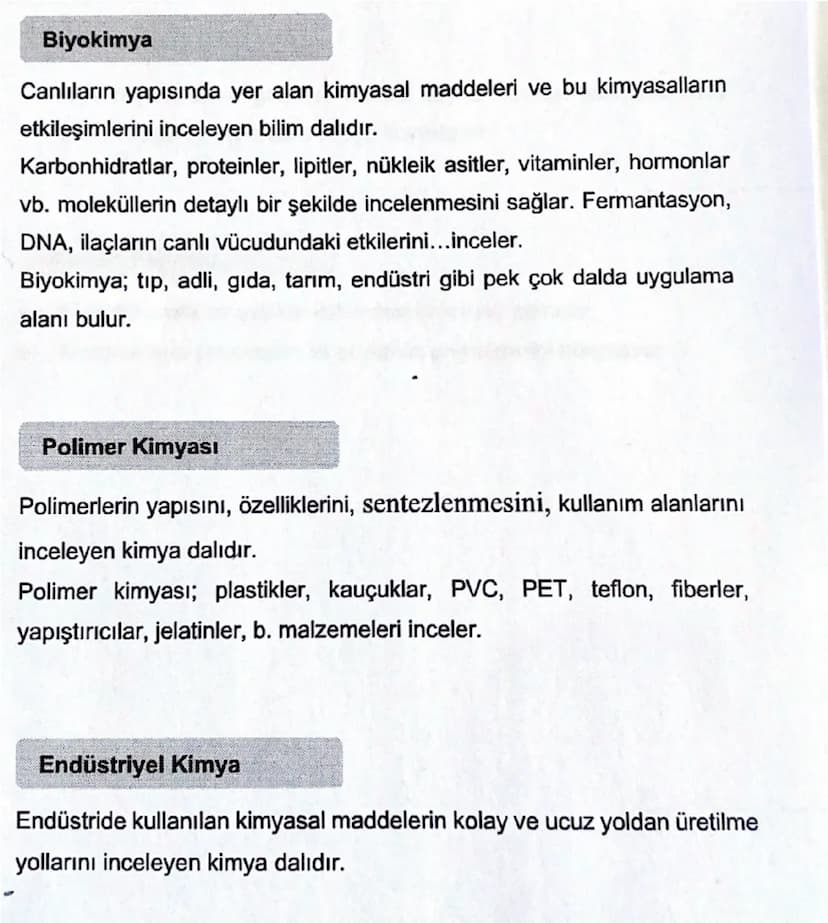 1.2- KİMYANIN DİSİPLİNLERİ
2.BÖLÜM
Kimya disiplinleri denildiğinde kimyanın dalları veya alt dalları akla
gelmektedir.
Polimer
Kimyası
Biyok