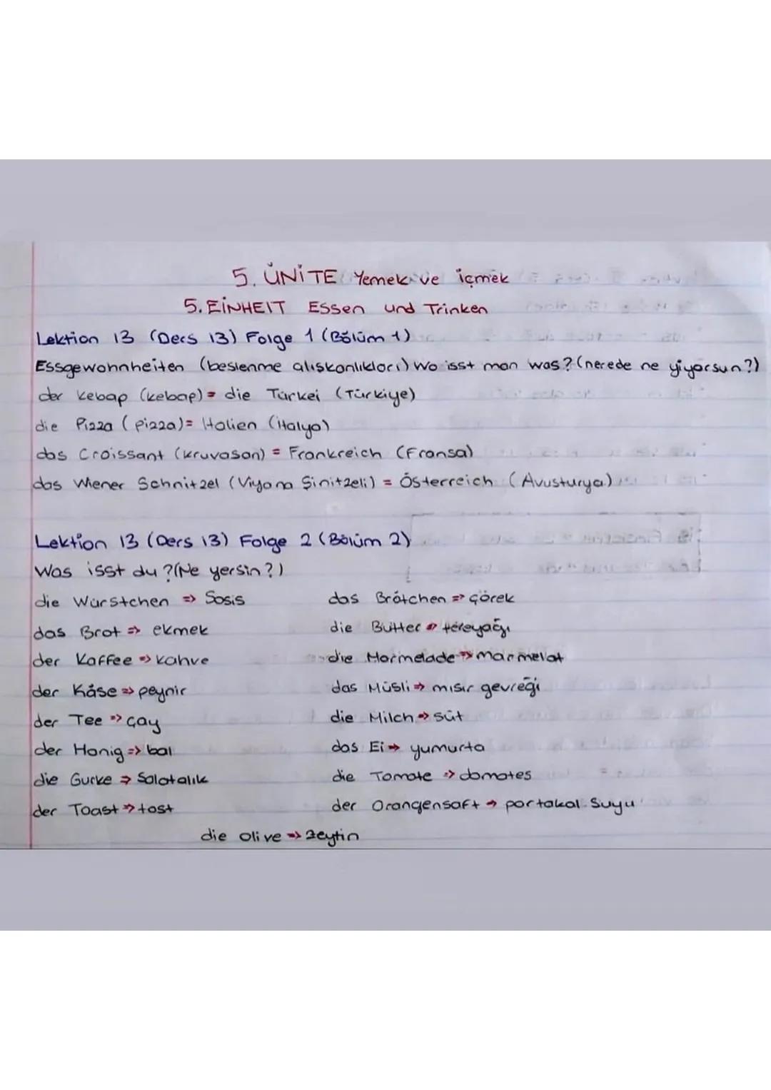 5. ÜNİTE Yemek ve içmek
5. EINHEIT Essen und Trinken.
Lektion 13 (Ders 13) Folge 1 (Bölüm 1)
Essgewohnheiten (beslenme alışkanlıkları) wo is