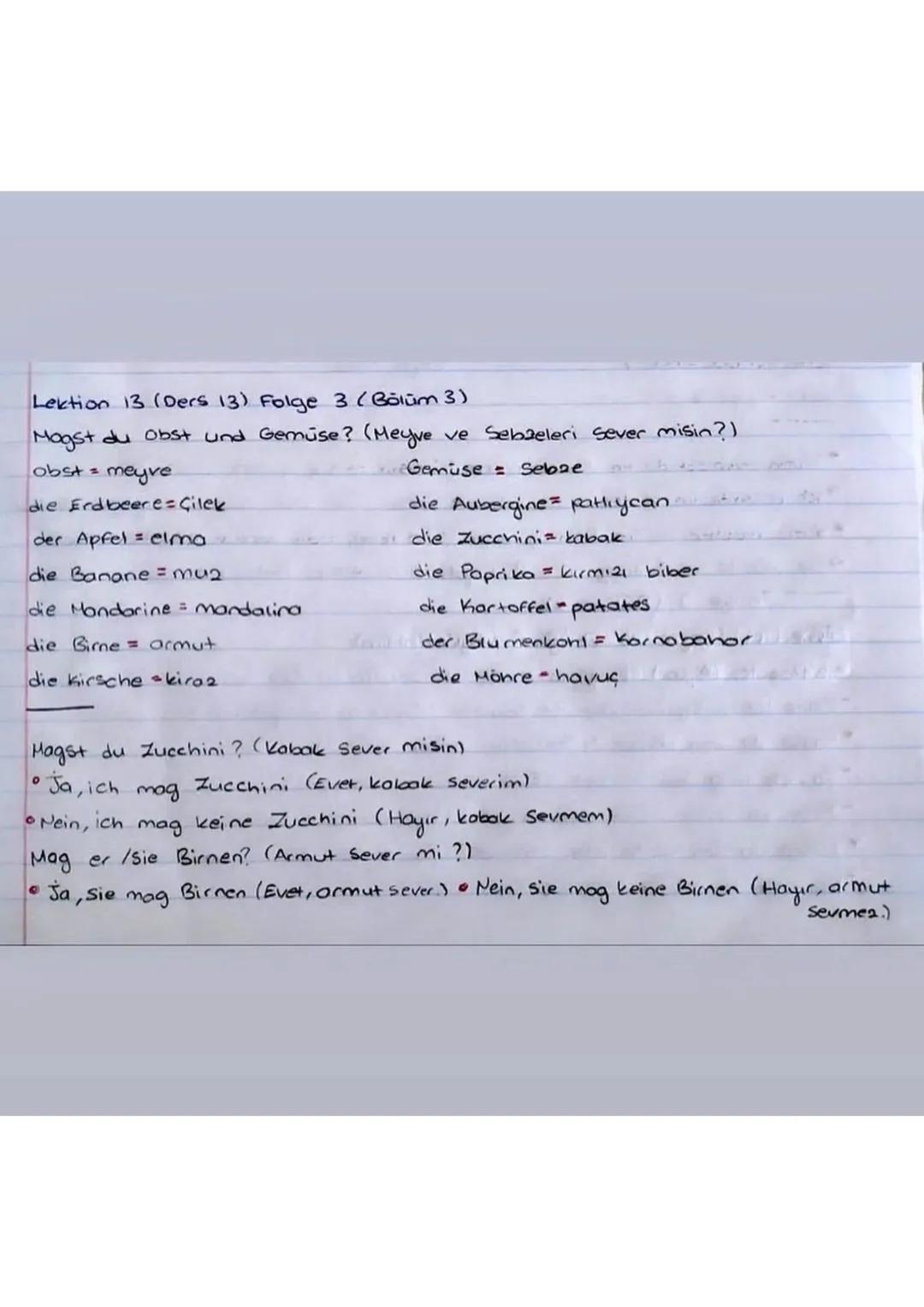 5. ÜNİTE Yemek ve içmek
5. EINHEIT Essen und Trinken.
Lektion 13 (Ders 13) Folge 1 (Bölüm 1)
Essgewohnheiten (beslenme alışkanlıkları) wo is