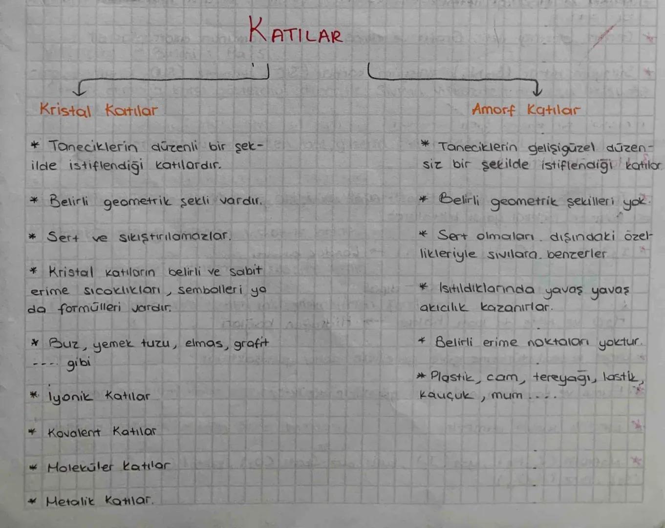 # KATILAR

Kristal Katılar

*   Taneciklerin düzenli bir şek-
ilde istiflendiği katılardır.
*   Belirli geometrik sekli vardır.
*   Sert ve 