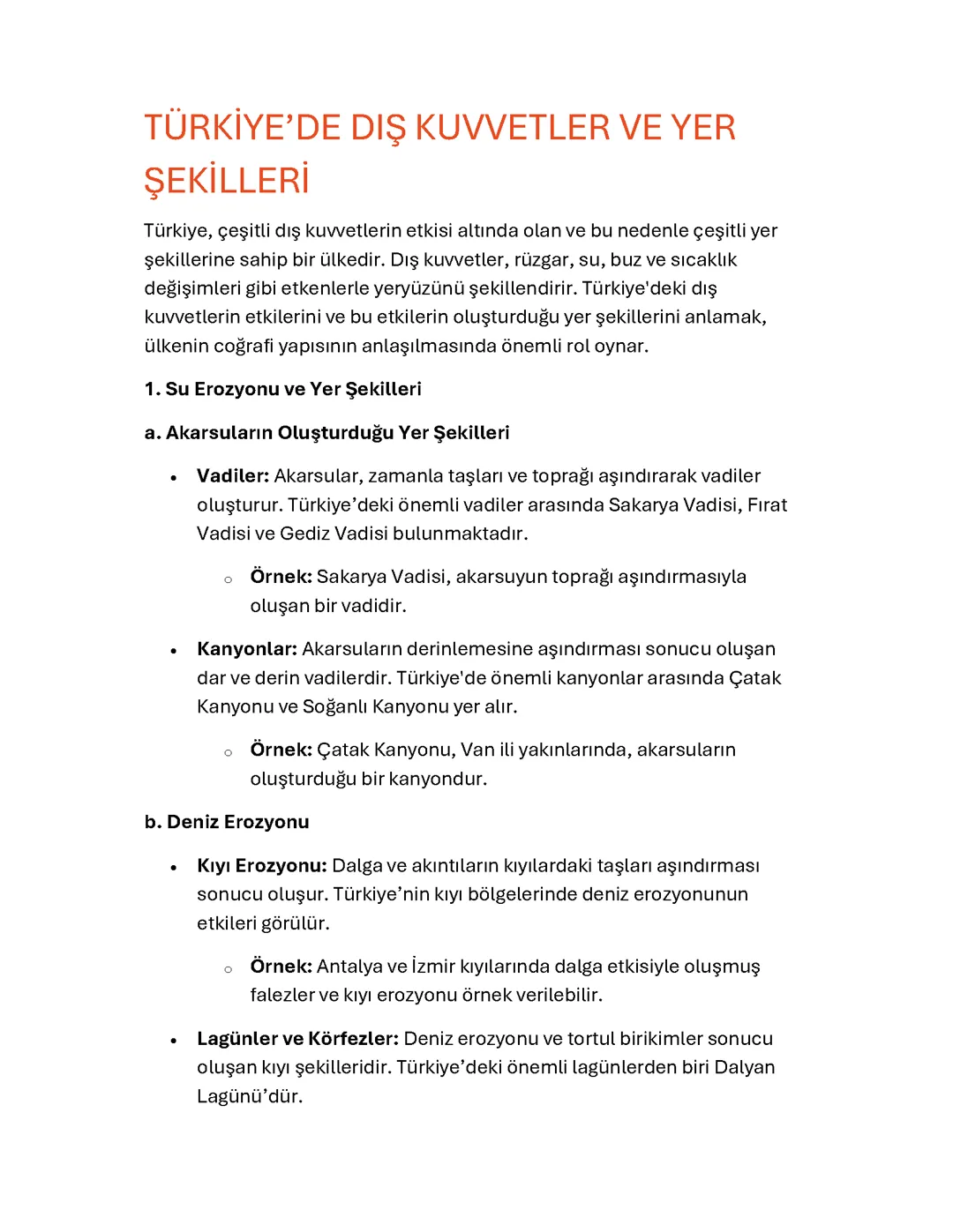 TÜRKİYE’DE DIŞ KUVVETLER VE YER ŞEKİLLERİ 