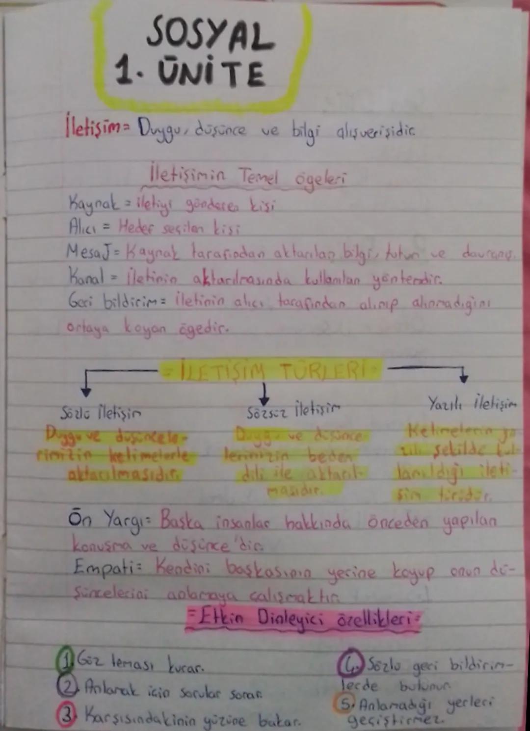 7. Sınıf sosyal bilgiler 1. Ünite notu