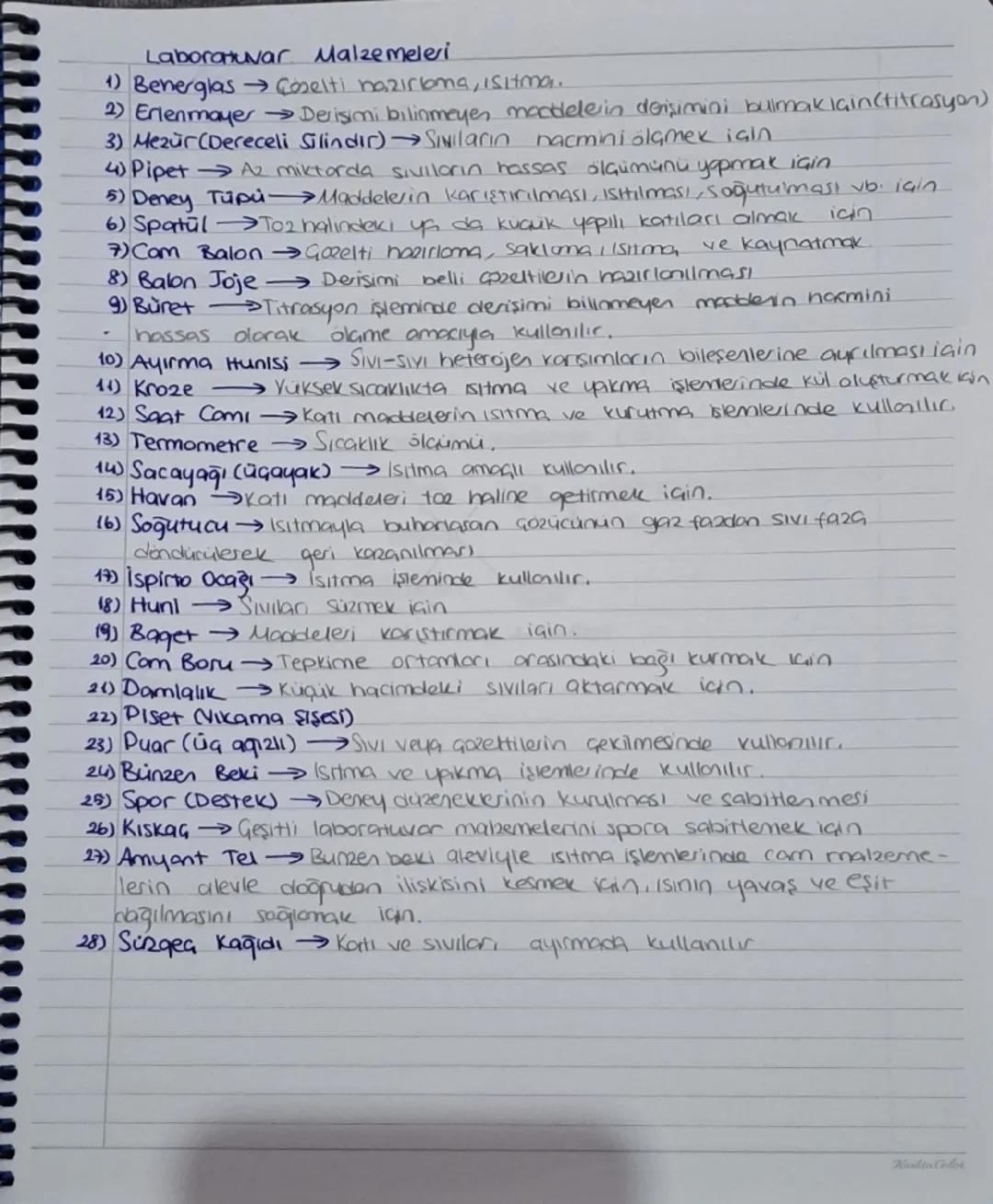 Laboratuvar
1) Benerglas
Malzemeleri
Coselti hazırlama, Isitma.
2) Erlenmayer Derisimi bilinmeyen maddelerin derişimini bulmak için (titrasy