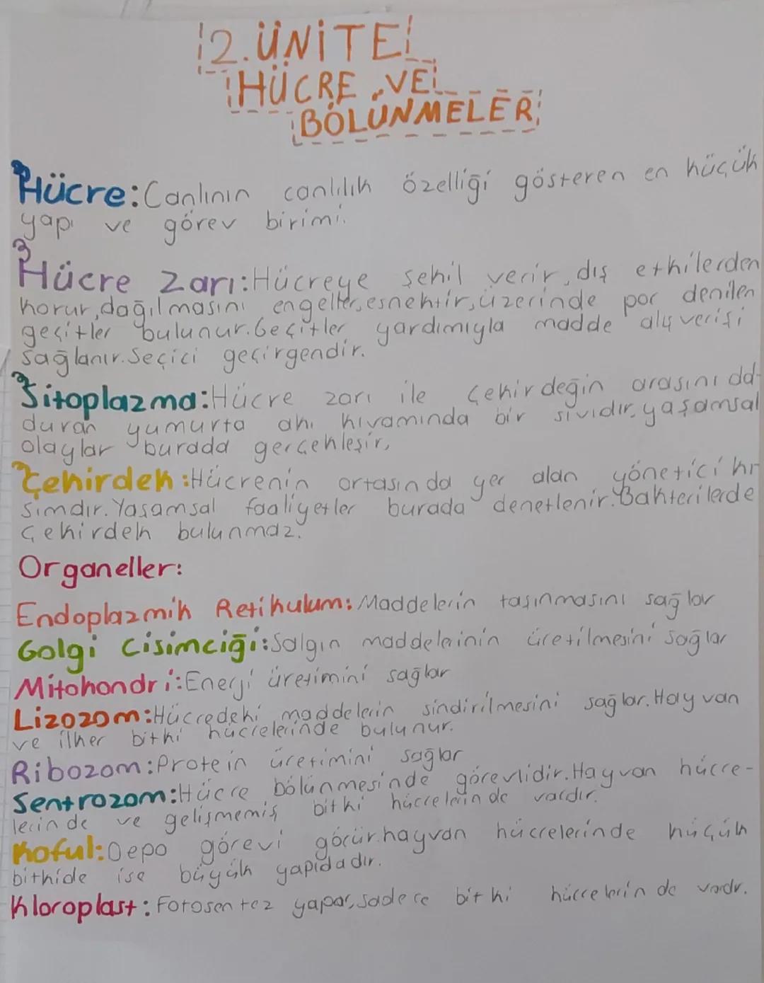 2.UNITE
HÜCRE VEL
BOLUNMELER
Hücre: Canlının conlilik özelliği gösteren en hüçük
yapı
3
ve görev birimi.
Hücre Zari: Hücreye sehil verir, di
