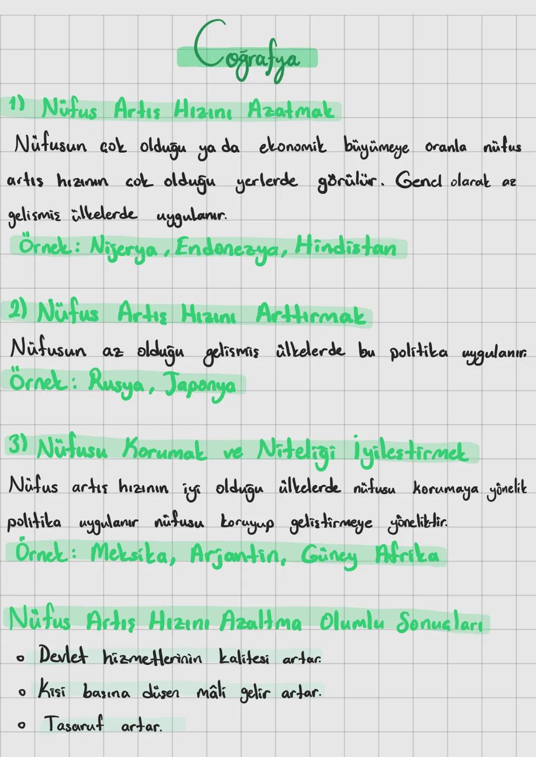 Cografiya
1) Nüfus Artis Hızını Azatmak
Nüfusun çok olduğu ya da ekonomik büyümeye oranla nüfus
artış hızının cok olduğu yerlerde görülür. G