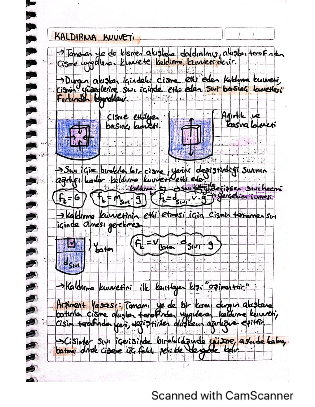 TYT ve 10. Sınıf Kaldırma Kuvveti Konu Özeti