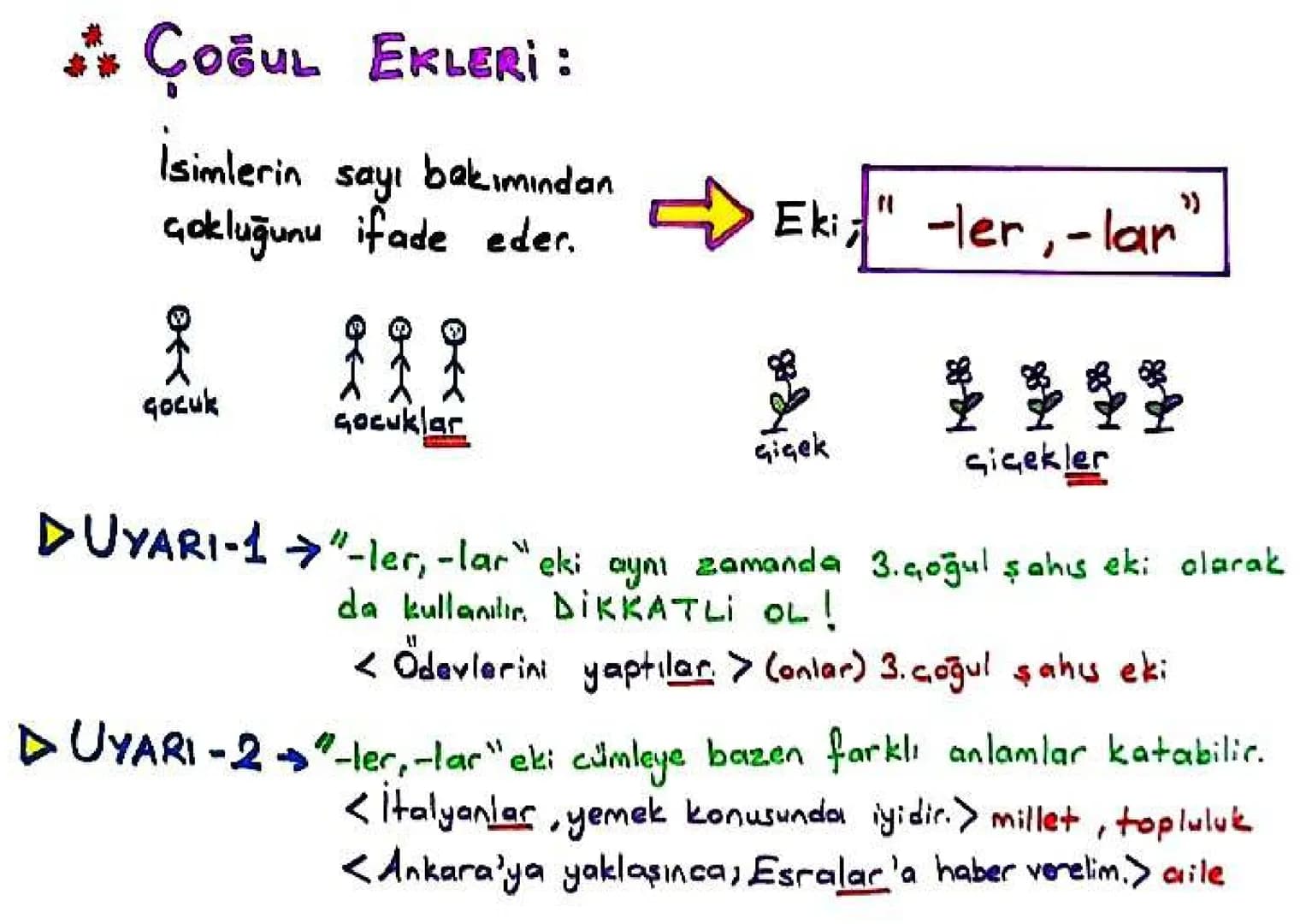 ÇEKİM EKLERİ
İSİM ÇEKİM
Çoğul
Ekleri
iyelik
Ekleri
Hal (Durum)
Ekleri
Soru
Eki Eki; " -ler, -lar"
ÇOĞUL EKLERİ:
İsimlerin sayı bakımından
ço