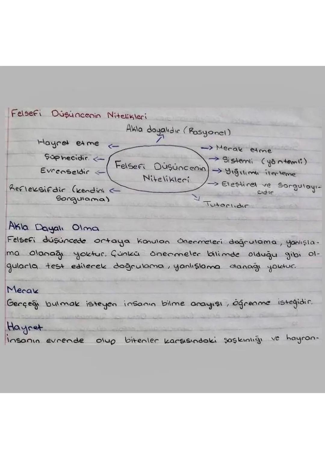 Felsefi Düşüncenin Nitelikleri
Hayret etme
Sup hecidir. <
Evrenseldir
<-
Refleksifdir (kendini <
Sorgulama)
Akla Dayal Olma
Akla dayalıdır (