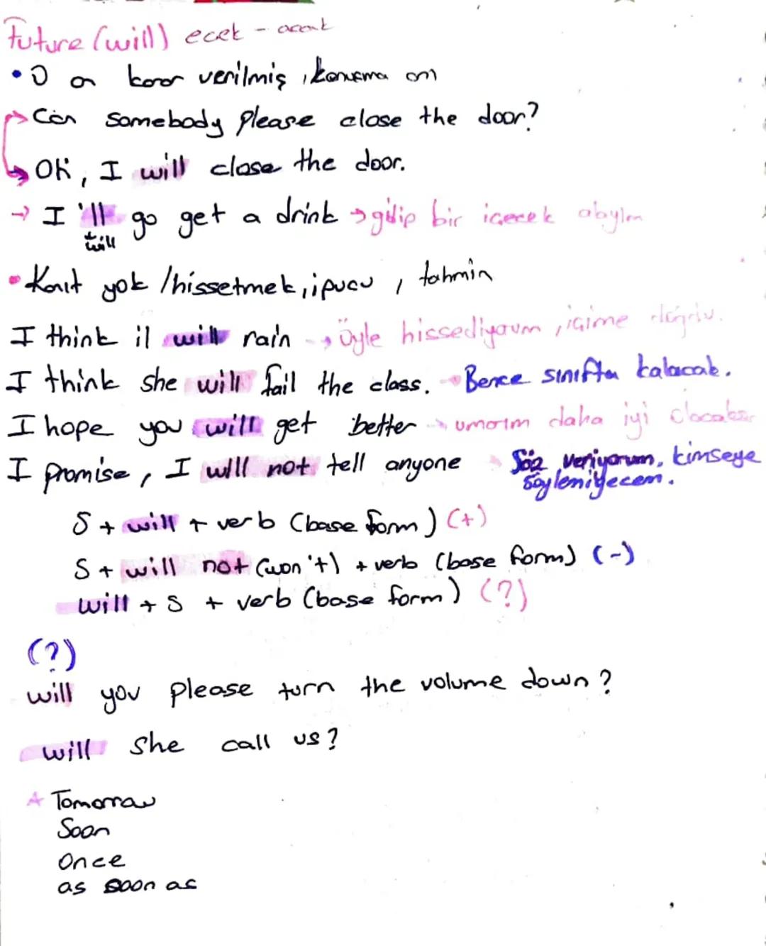 x
yapacağım
Future Time
will Be going to
Future (going to) (ecek-acak)
•daha önce planlanmış
My Jacket is stained. I am
going to wash my Jac