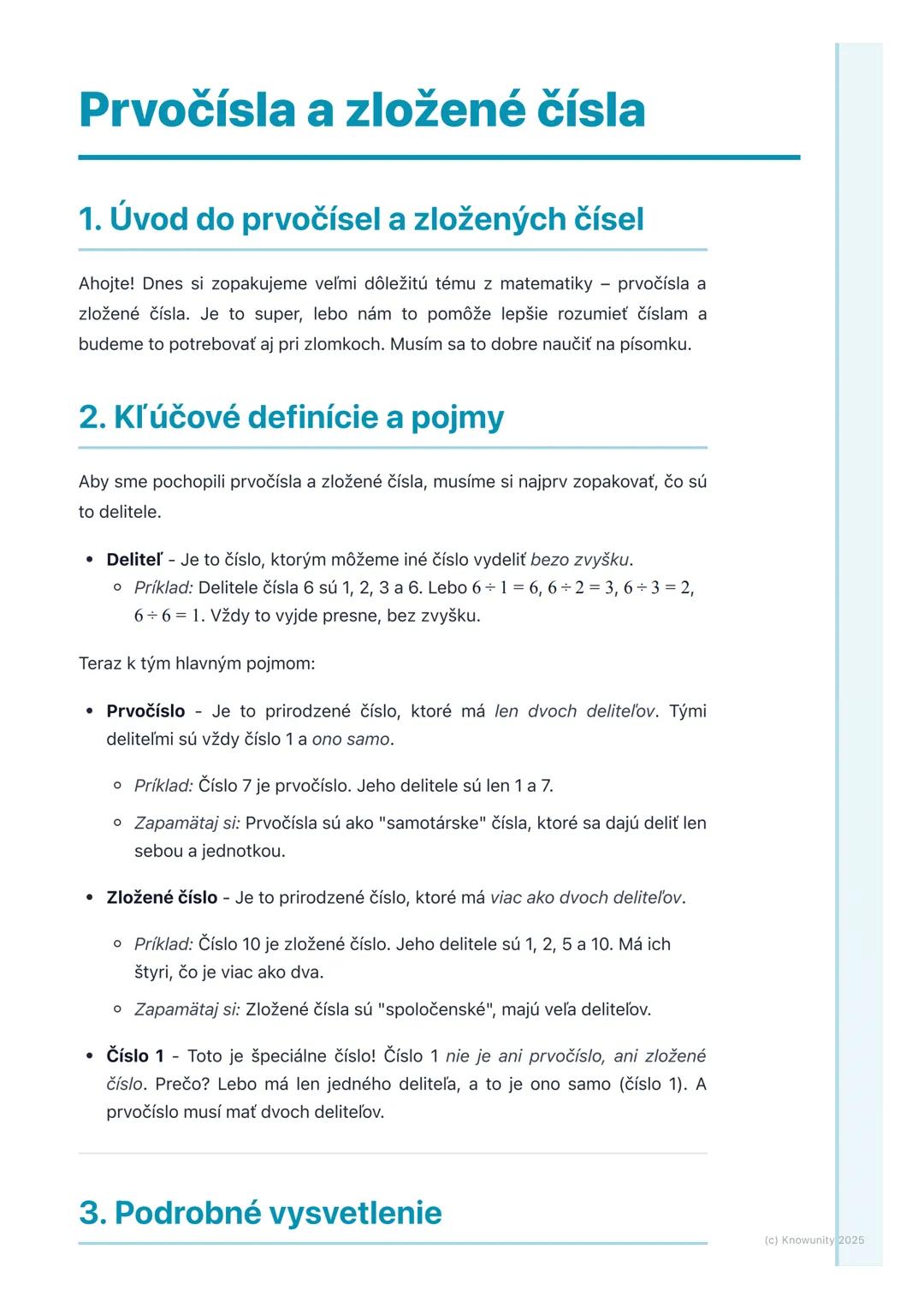 # Prvočísla a zložené čísla

## 1. Úvod do prvočísel a zložených čísel

Ahojte! Dnes si zopakujeme veľmi dôležitú tému z matematiky - prvočí