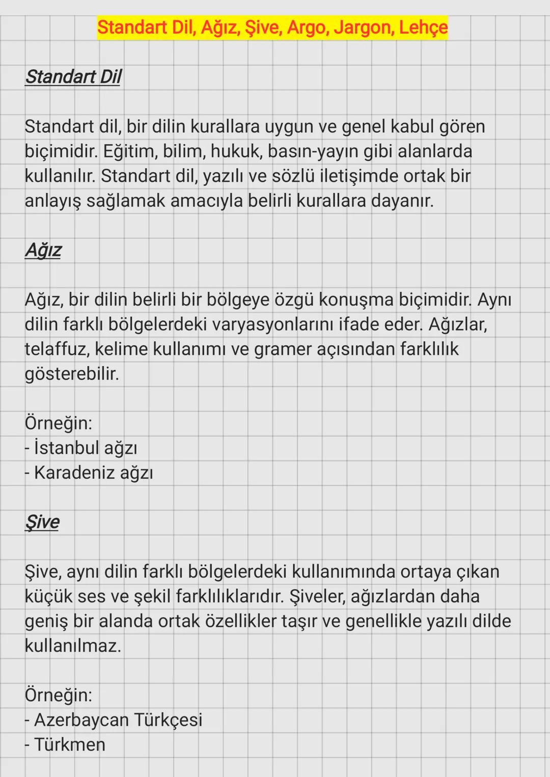 Standart Dil, Ağız, Şive, Argo, Jargon, Lehçe
Standart Dil
Standart dil, bir dilin kurallara uygun ve genel kabul gören
biçimidir. Eğitim, b