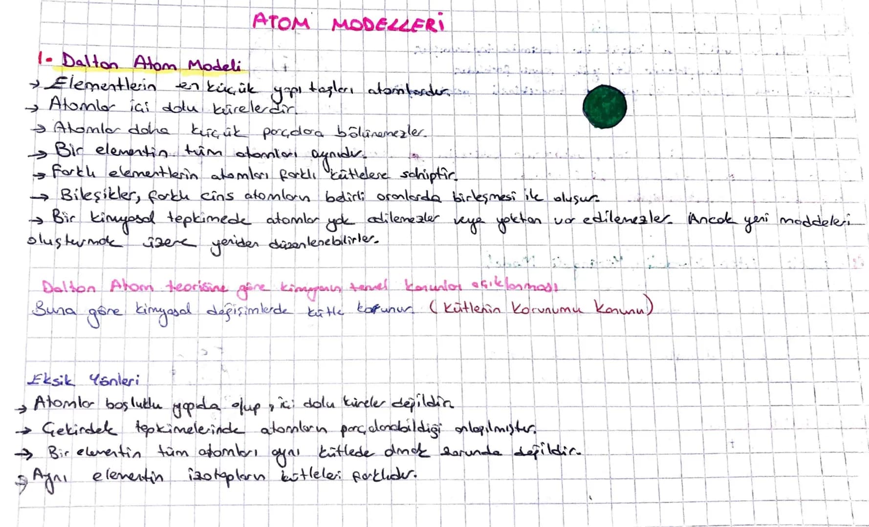 1- Dalton Atom Modeli
ATOM MODELLERI
•Elementlerin en küçük yapı taşları atamforder
Atomlar içi dolu kirelerdir.
> Atomlar done kiçik poçdor