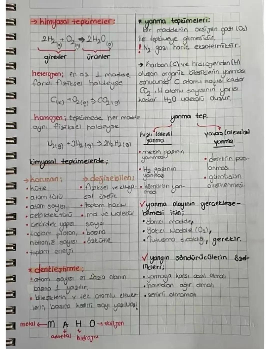 kimyasal tepkimeler 