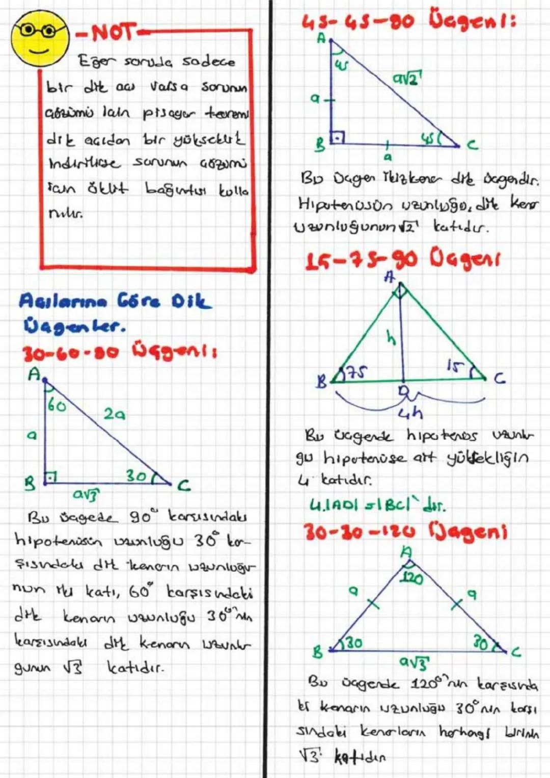OZEL ÜGGENER=
Dil Dagen
✓ Bir açısının olaasó 90° olon
Bagere de wagen denir. DM acu-
nin karşısındakı kenara hipatoris,
dik caly, oluşturan