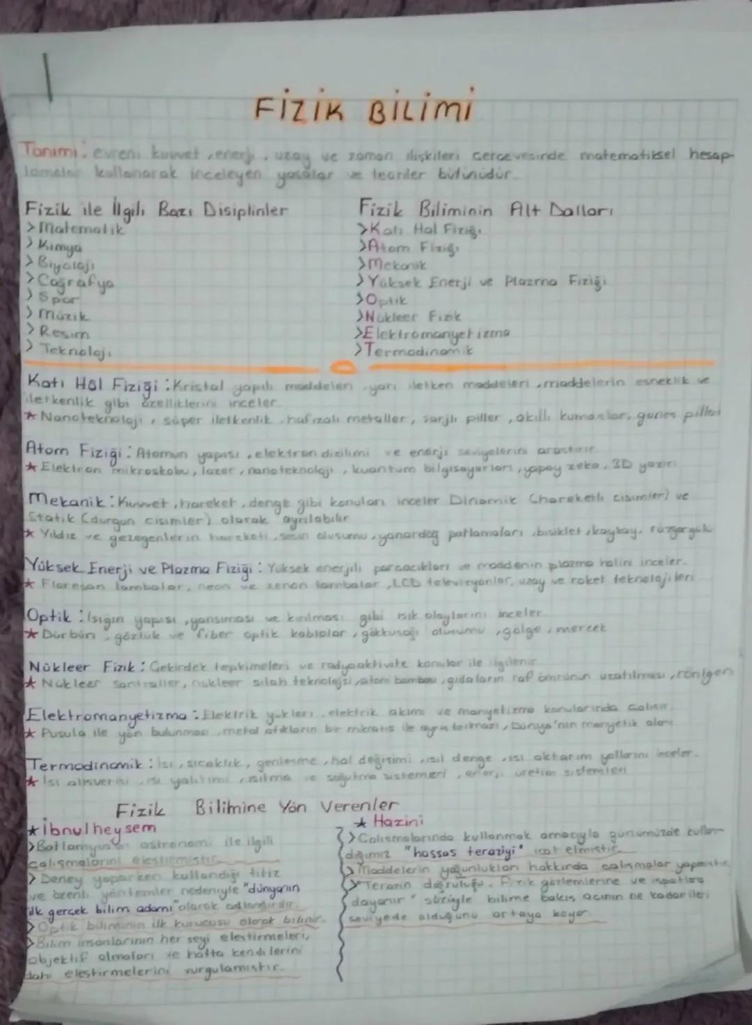 FİZİK BİLİMİ
Tonimi: evreni kuvvet, enerji, uzay ve zaman ilişkileri cercevesinde matematiksel hesap
lamalar kullanarak inceleyen yasalar ve