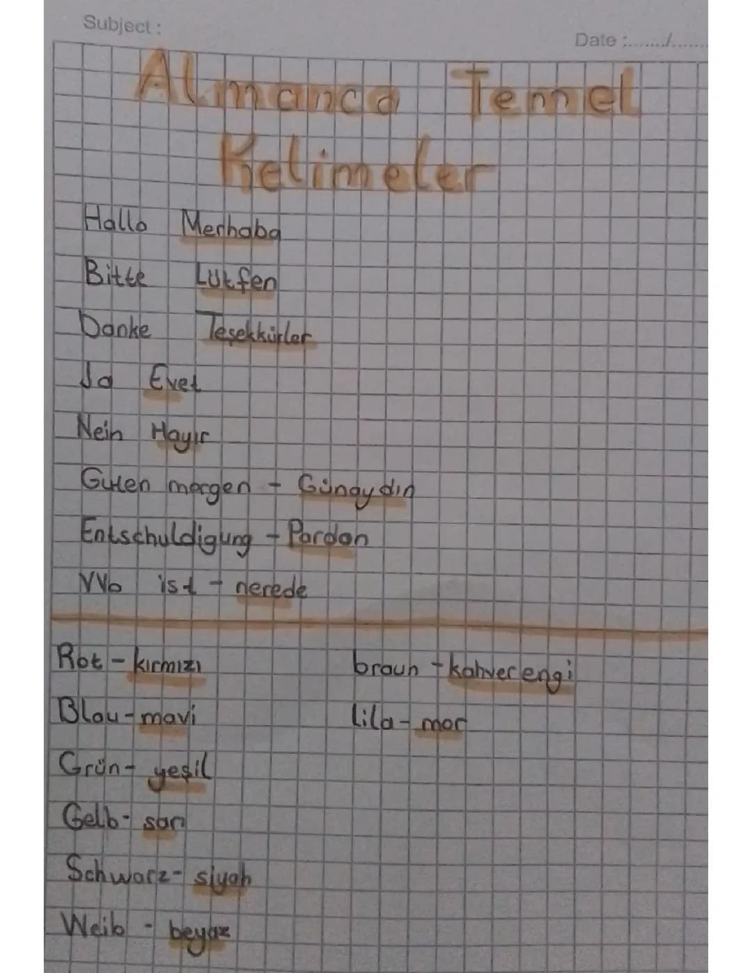 Almanca temel kelimeler