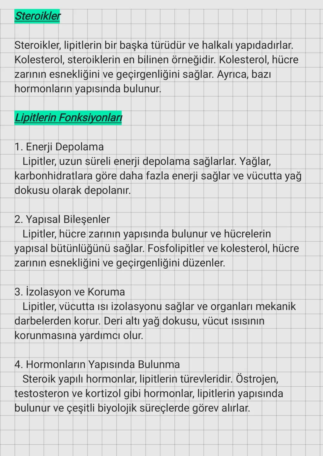 Lipitler
Tanımı
Lipitler, karbon (C), hidrojen (H) ve oksijen (O) atomlarından
oluşan organik bileşiklerdir. Enerji depolama, yapısal bileşe