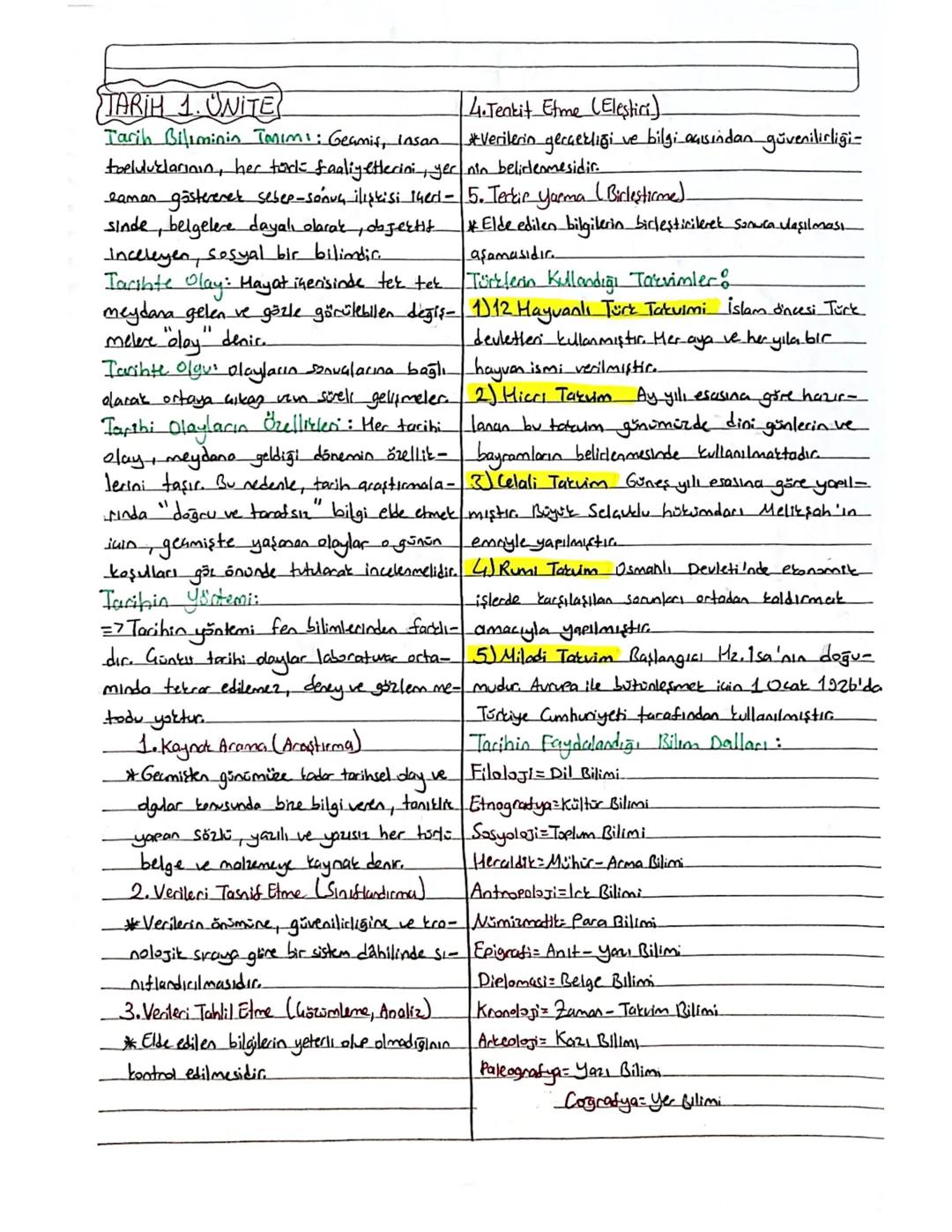 Tarih 1. Ünite Konu Anlatımı ve Özet Notları