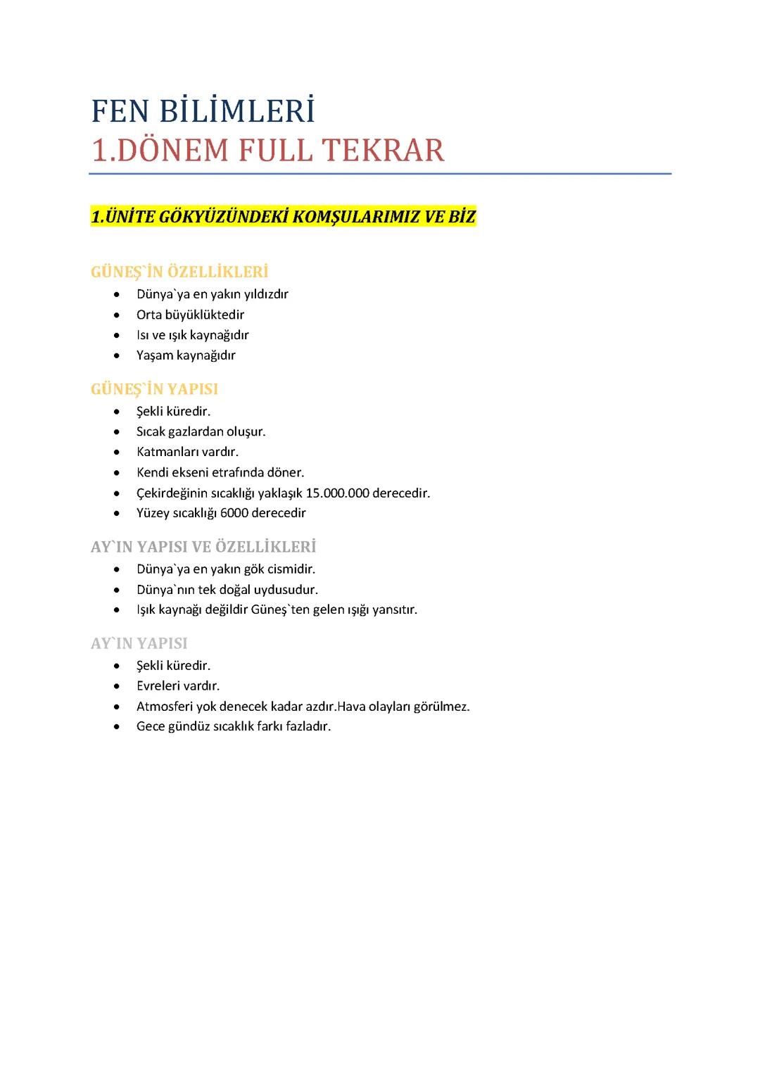 5.SINIF FEN BİLİMLERİ FULL TEKRAR 1