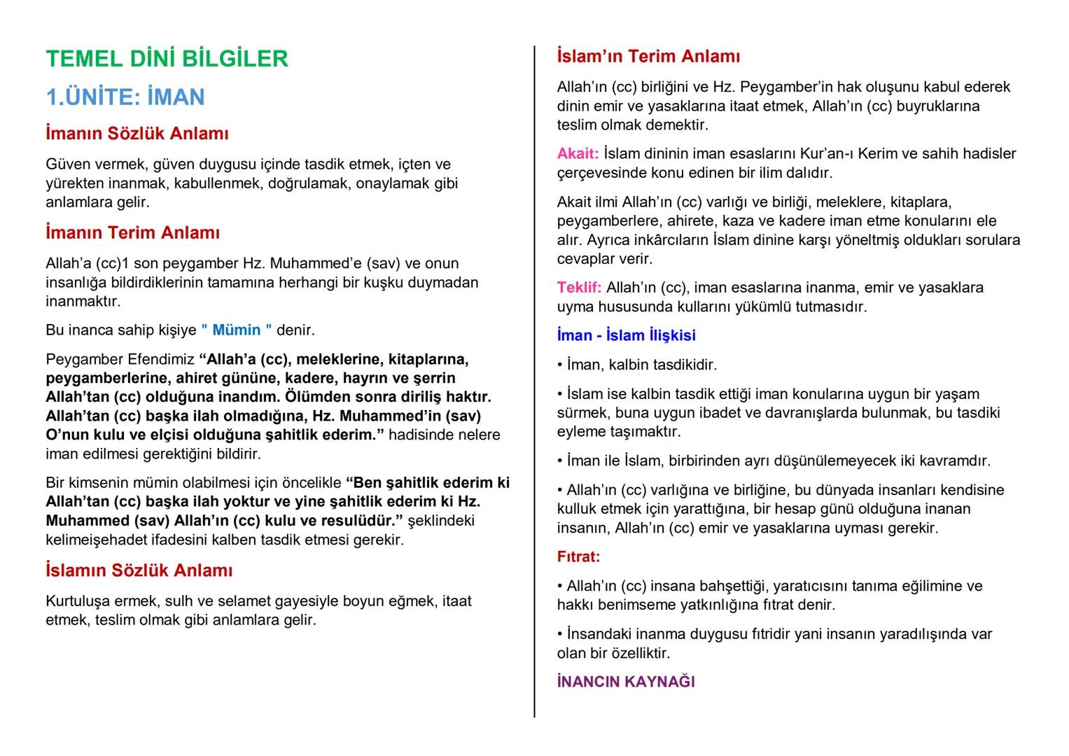 TEMEL DİNİ BİLGİLER

1.ÜNİTE: İMAN

İmanın Sözlük Anlamı

Güven vermek, güven duygusu içinde tasdik etmek, içten ve
yürekten inanmak, kabull