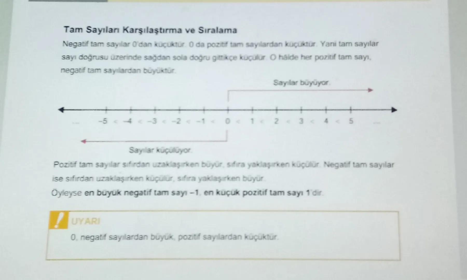 # Tam Sayıları Karşılaştırma ve Sıralama

Negatif tam sayılar O'dan küçuktür. O da pozitif tam sayılardan küçüktür. Yani tam sayılar
sayı do