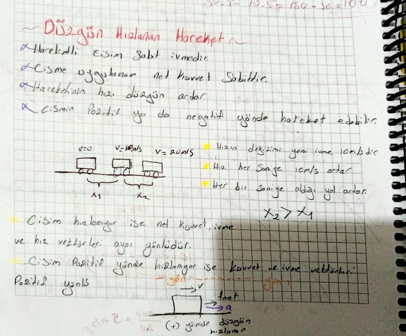 30.5-10.5 = 150 = 50 = 100

~Düzgión Hielanan Hareket~
Hareketli
Eisim Sabit ivmedic.
Hisme Dygulanar
net Korvet Sabittic.
Hareketinin hızı 