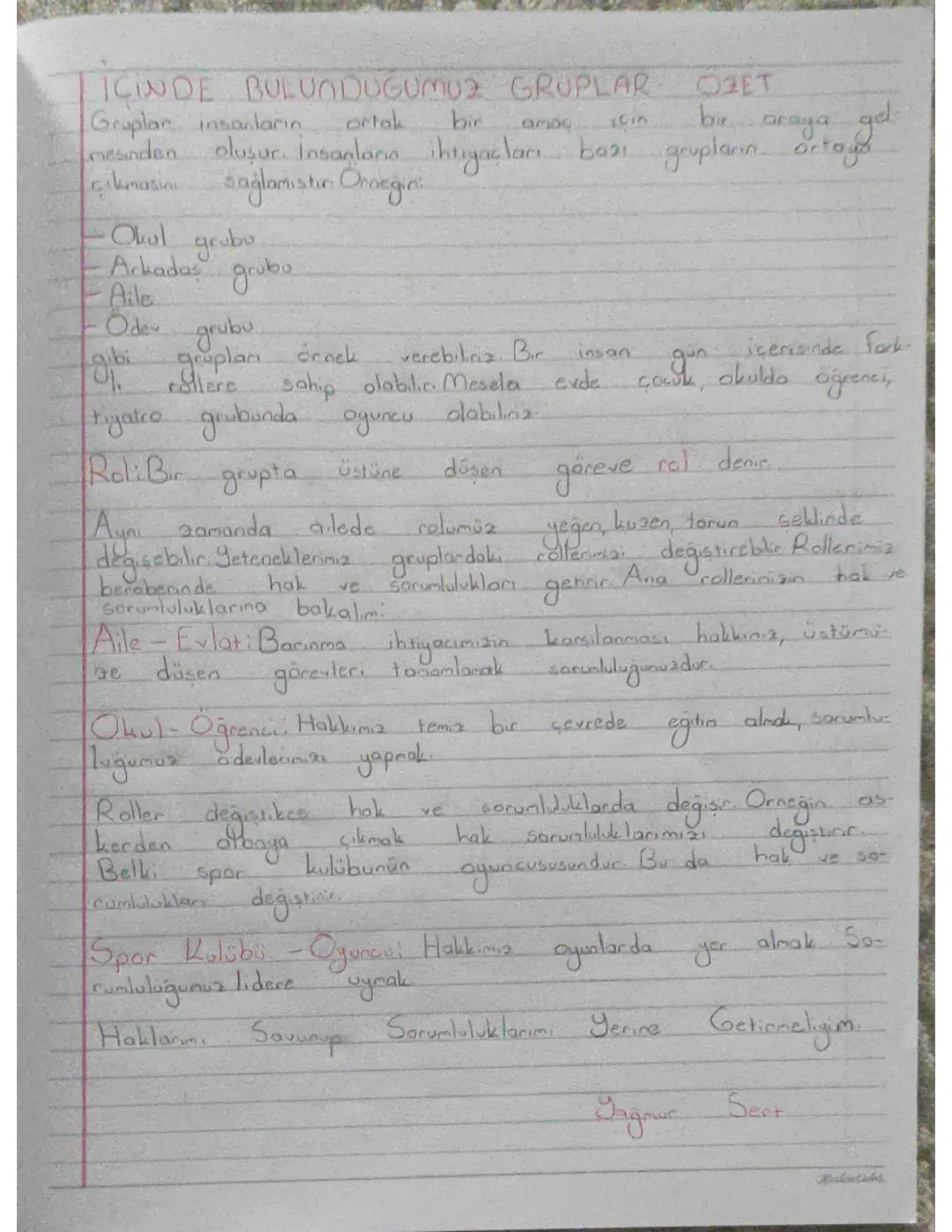 5.sınıf sosyal içinde bulunduğumuz gruplar özet