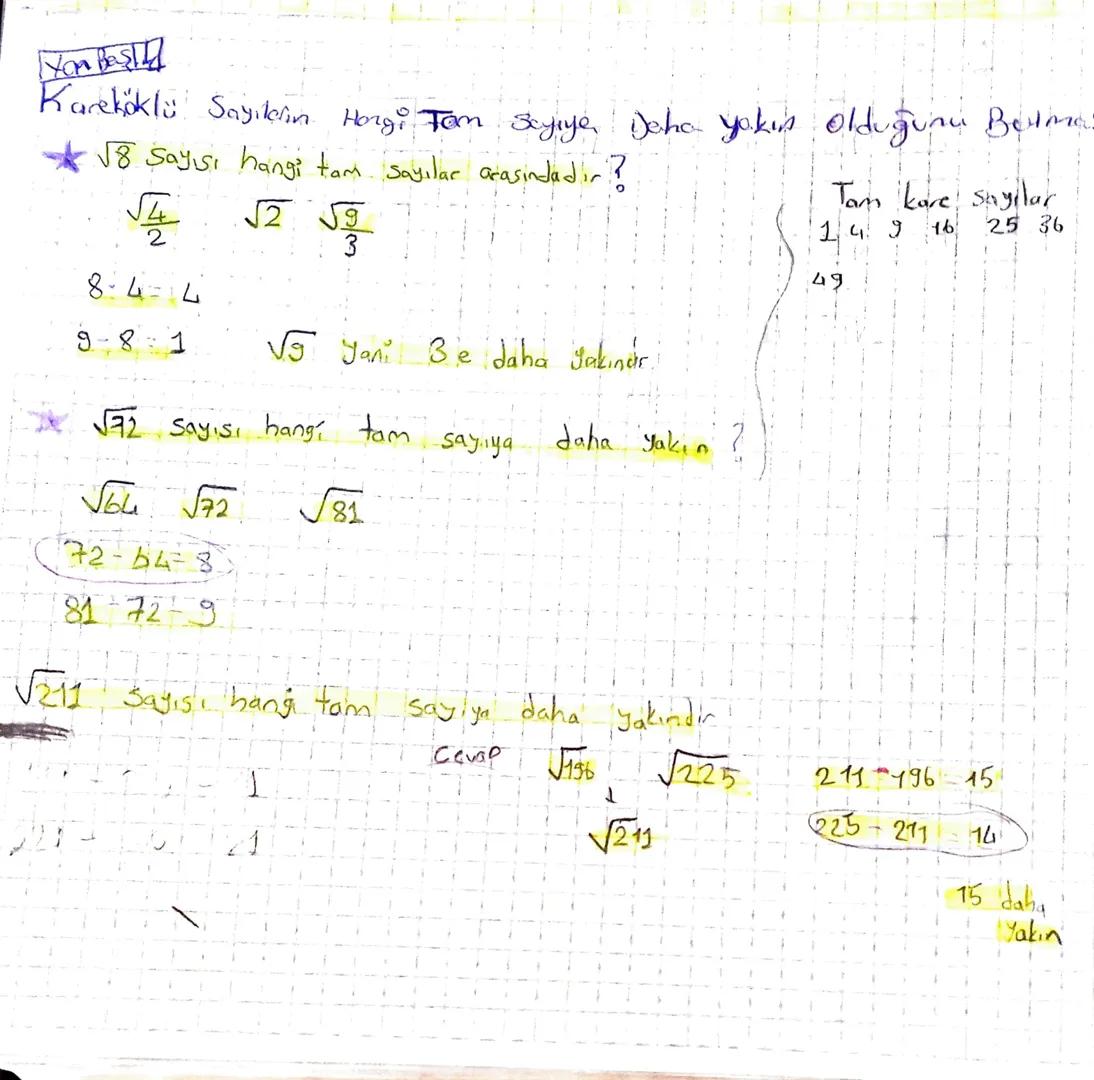 KAREKÖKLÜ İFADELER.
④Verilen bir sayının hangi, Sayının karesi olduğunu bulma
işlemi Kare kök alma işlemidi
Karekök Sembola ile gösterilir K