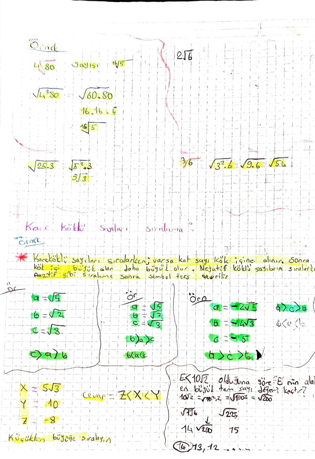KAREKÖKLÜ İFADELER.
④Verilen bir sayının hangi, Sayının karesi olduğunu bulma
işlemi Kare kök alma işlemidi
Karekök Sembola ile gösterilir K