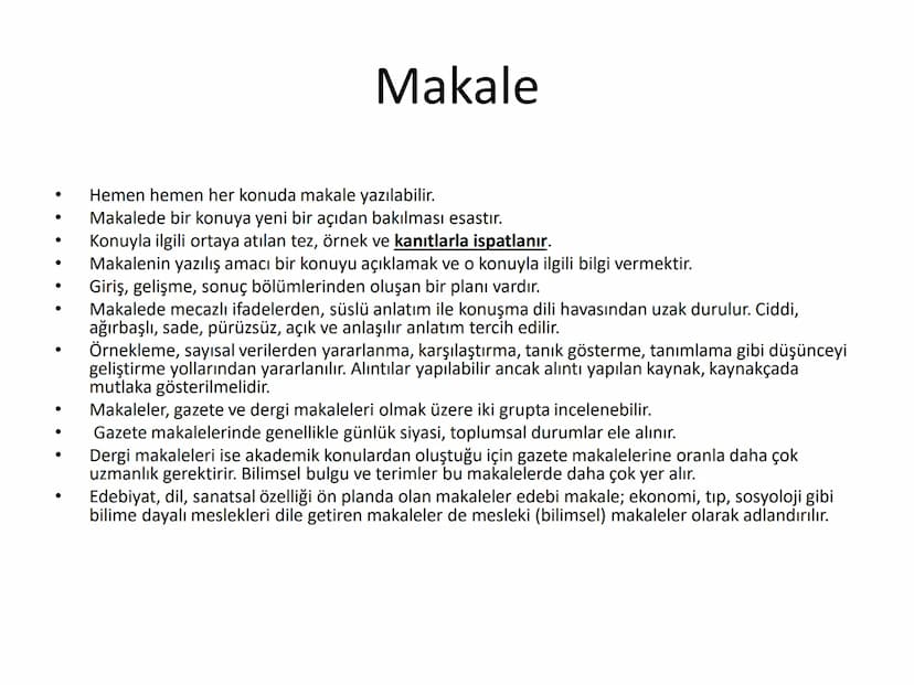 Makale
•
Hemen hemen her konuda makale yazılabilir.
•
.
•
•
•
•
Makalede bir konuya yeni bir açıdan bakılması esastır.
Konuyla ilgili ortaya