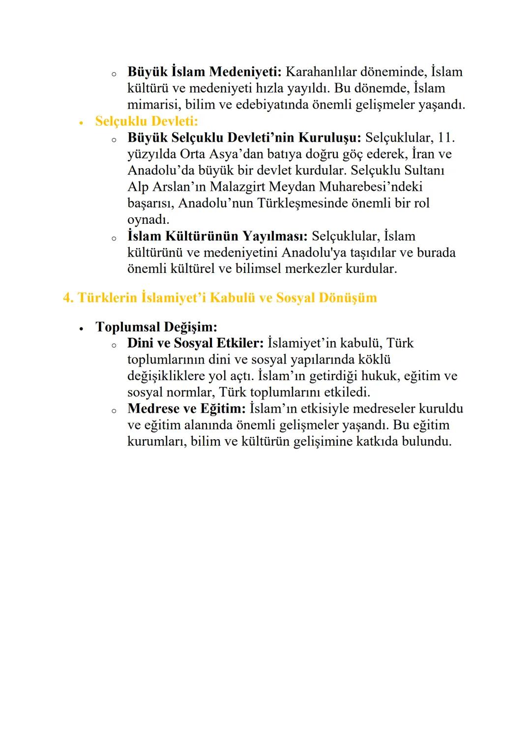 # TÜRKLERİN İSLAMİYET'İ KABULÜ

1. Türklerin İslamiyet ile İlk Temasları

*   Erken Temaslar:
    *   İslam'ın Yayılması: İslamiyet, 7. yüzy
