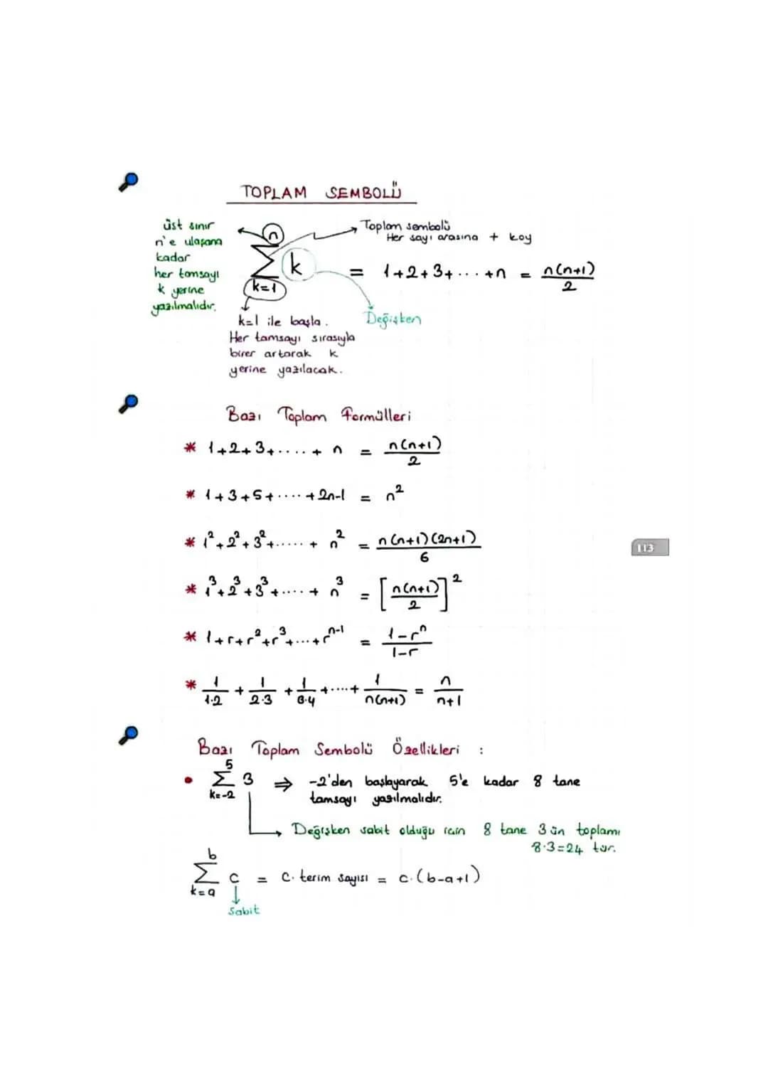 üst sınır
n'e ulaşana
TOPLAM SEMBOLÜ
Toplam sembolü
Her sayı arasına + koy
kadar
her tamsayı
k
=
1+ 2+ 3+...+n n(n+1)
=
k
k=1
2
yerine
yazıl