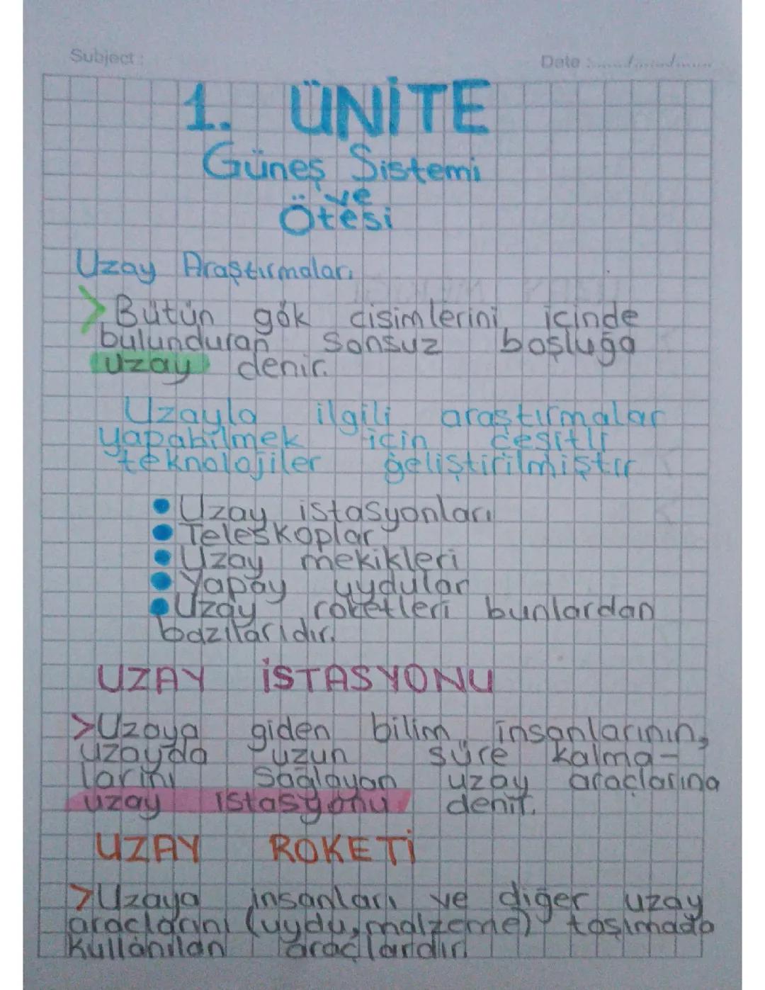 7. SINIF FEN BİLİMLERİ 1. ÜNİTE 1. KONU ÖZET
