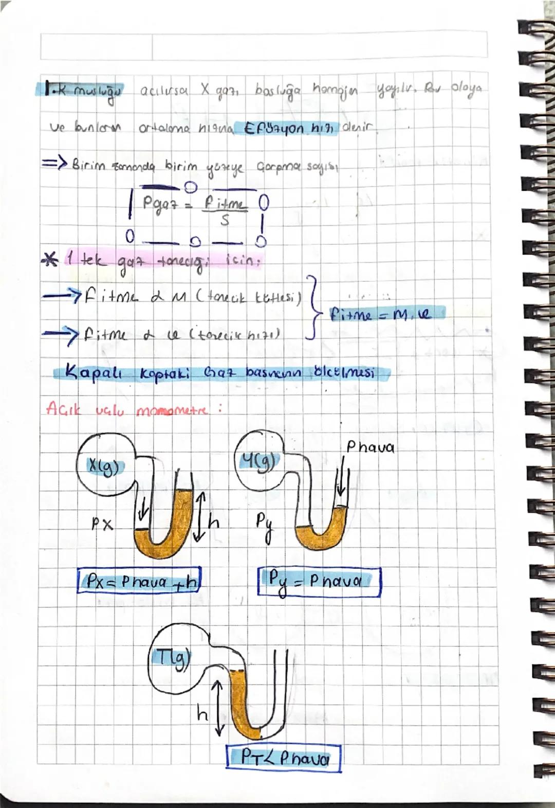 # GAZLAR

Kinetik teori: idcal gazun пасті bulunduğu kabh hacmine esittir

Vg = Vtog

* Gaz toneciklen bir biriyle corpior. Bu çapısmalor es