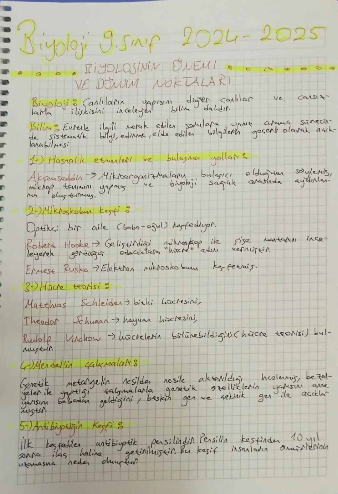 9.sınıf biyoloji 2024-2025 BİYOLOJİNİN ÖNEMİ VE DÖNÜM NOKTALARI 